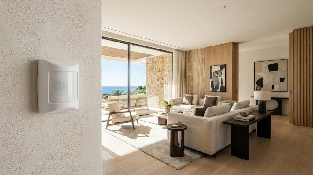 Detector volumétrico instalado en interior de vivienda de alto standing