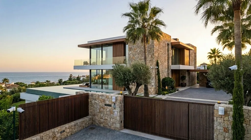 Vivienda equipada con sensores de movimiento exterior y cámaras de seguridad